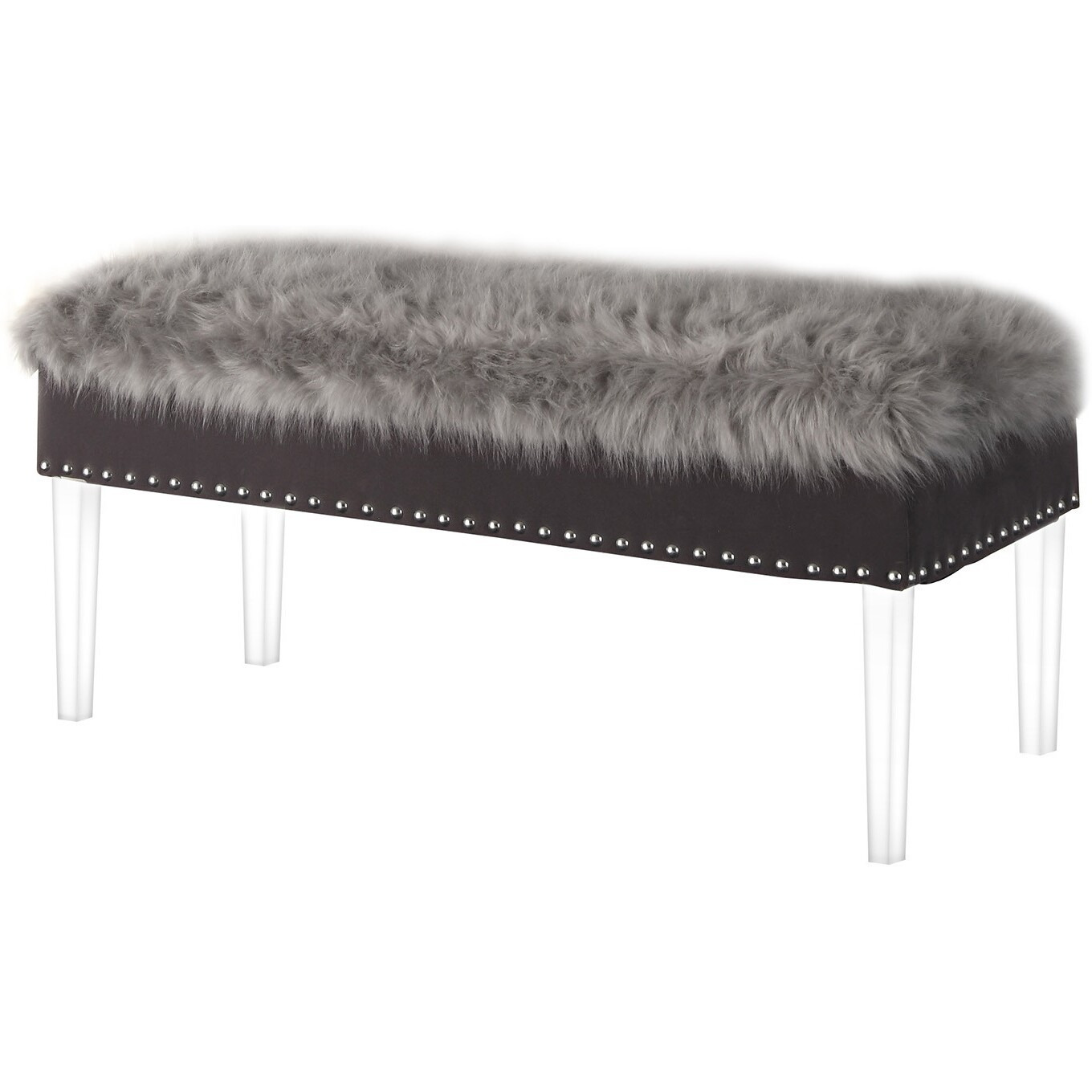 42 Gray Faux Fur And Clear Acrylic Storage Bench