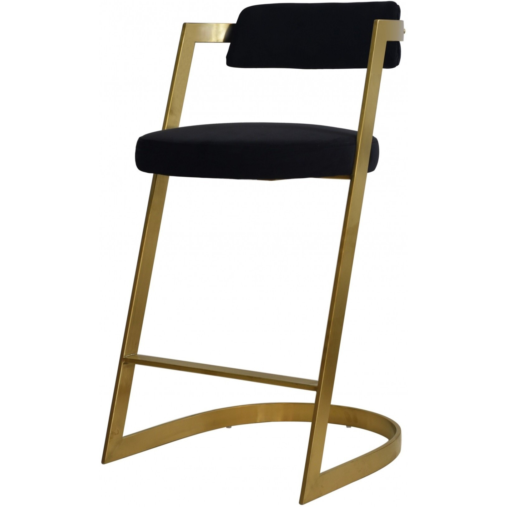 26 Black And Gold Velvet And Stainless Steel Low Back Counter Height Bar Chair With Footrest