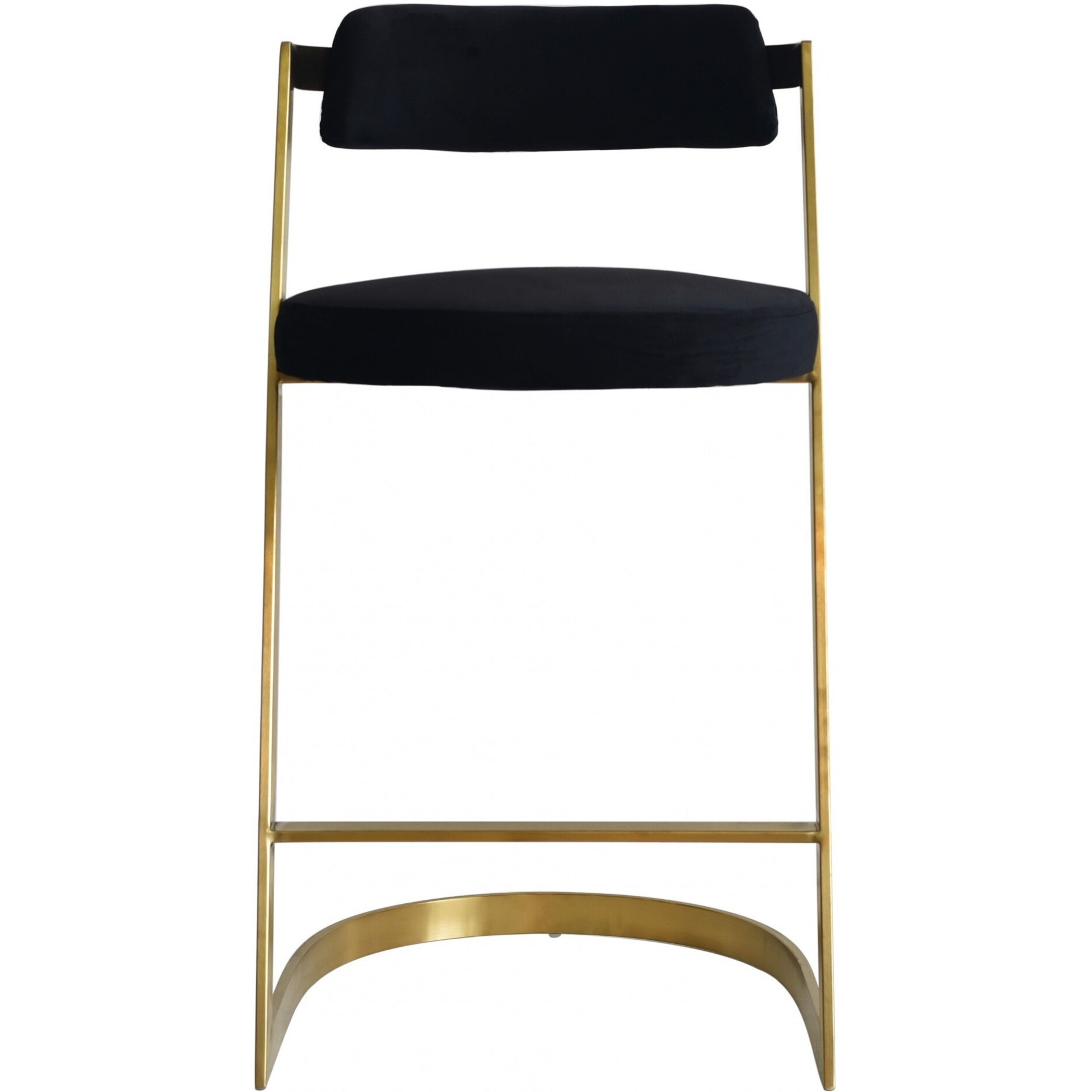 26 Black And Gold Velvet And Stainless Steel Low Back Counter Height Bar Chair With Footrest