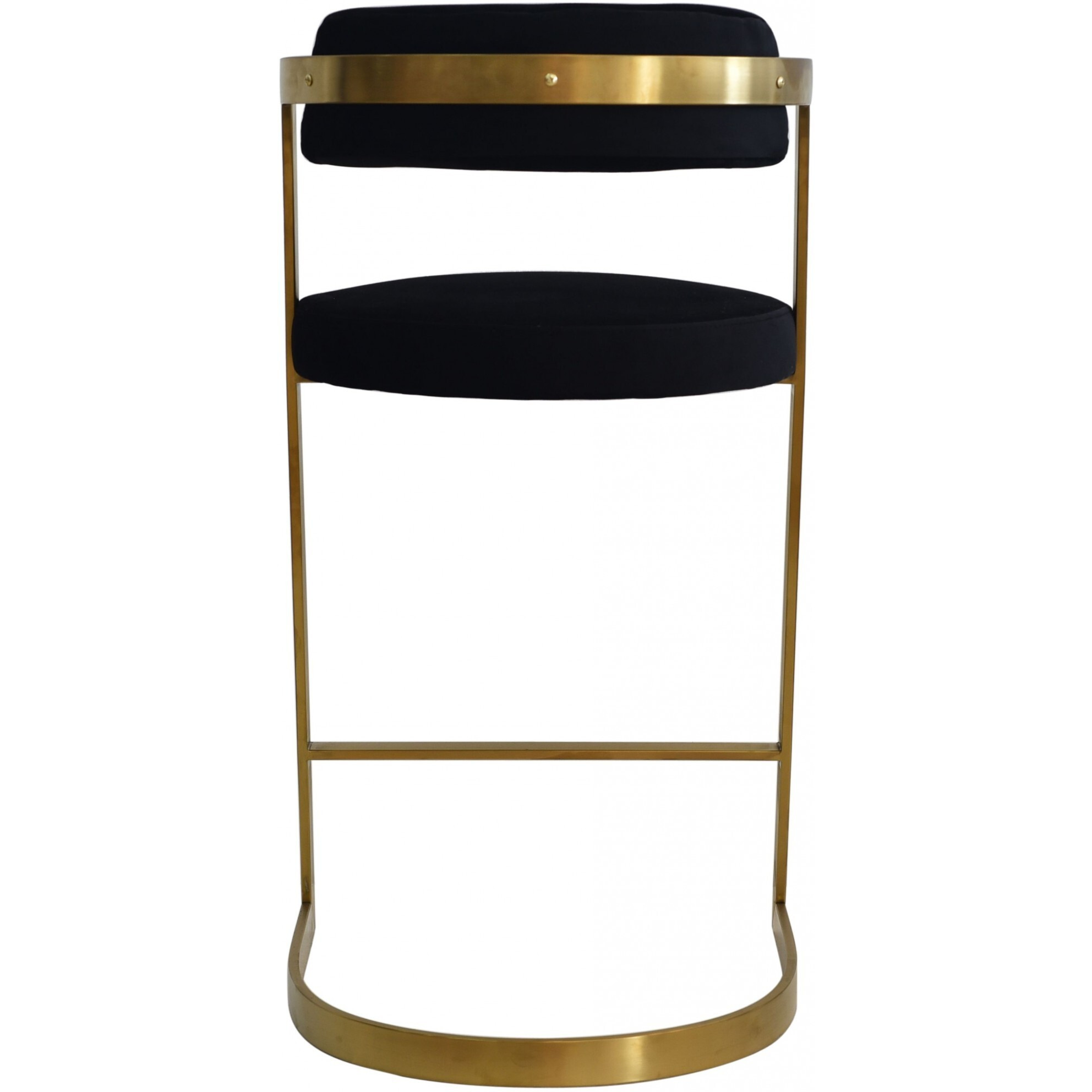 26 Black And Gold Velvet And Stainless Steel Low Back Counter Height Bar Chair With Footrest