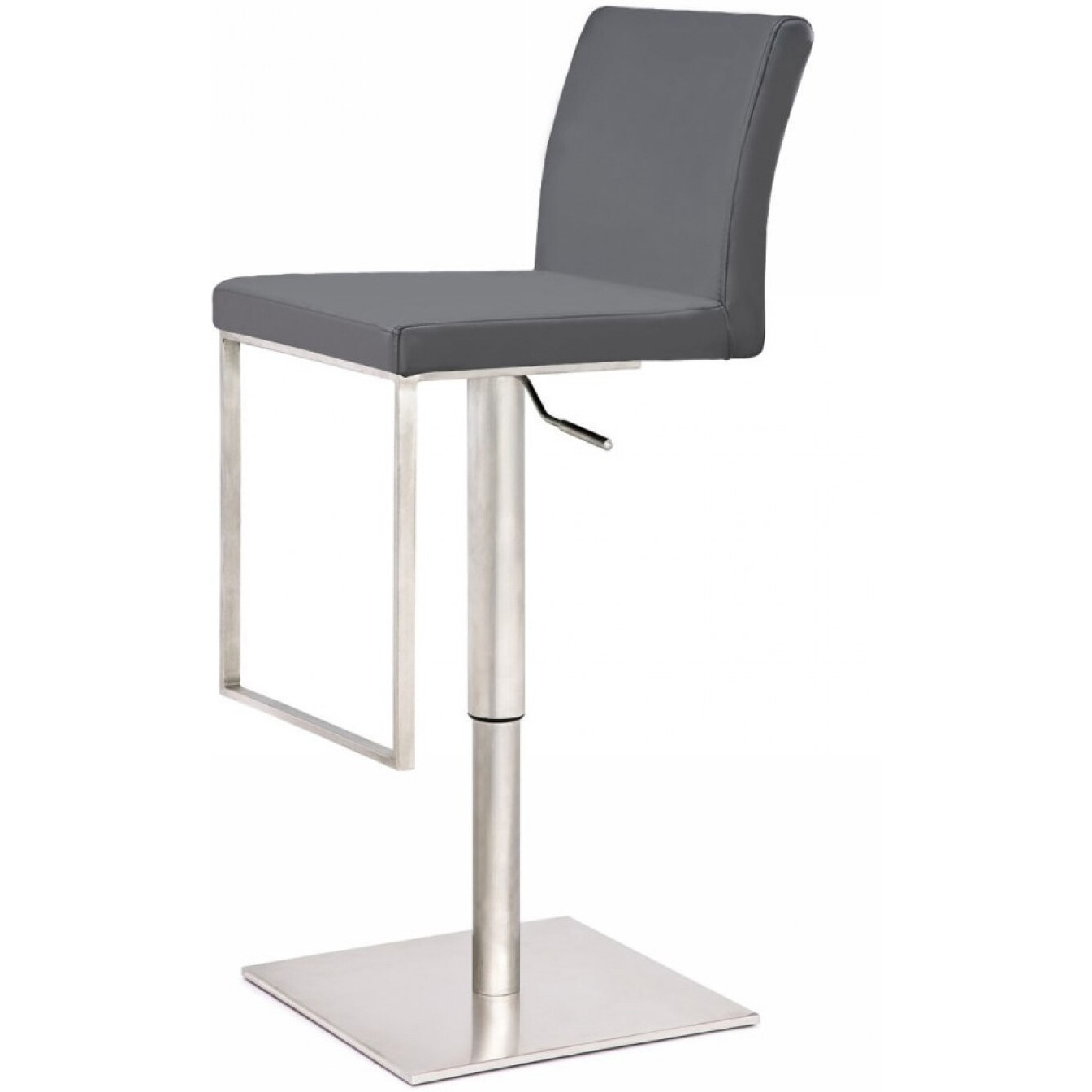 41 Grey Faux Leather And Stainless Steel Swivel Low Back Adjustable Height Bar Chair With Footrest
