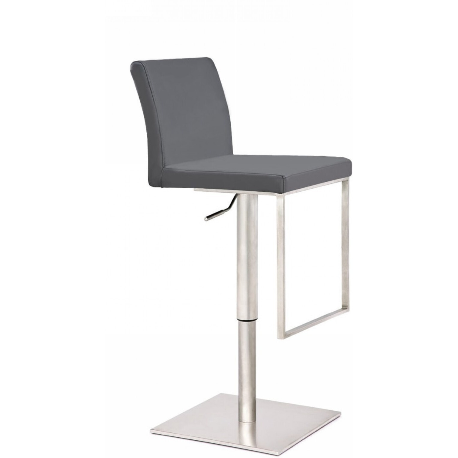 41 Grey Faux Leather And Stainless Steel Swivel Low Back Adjustable Height Bar Chair With Footrest