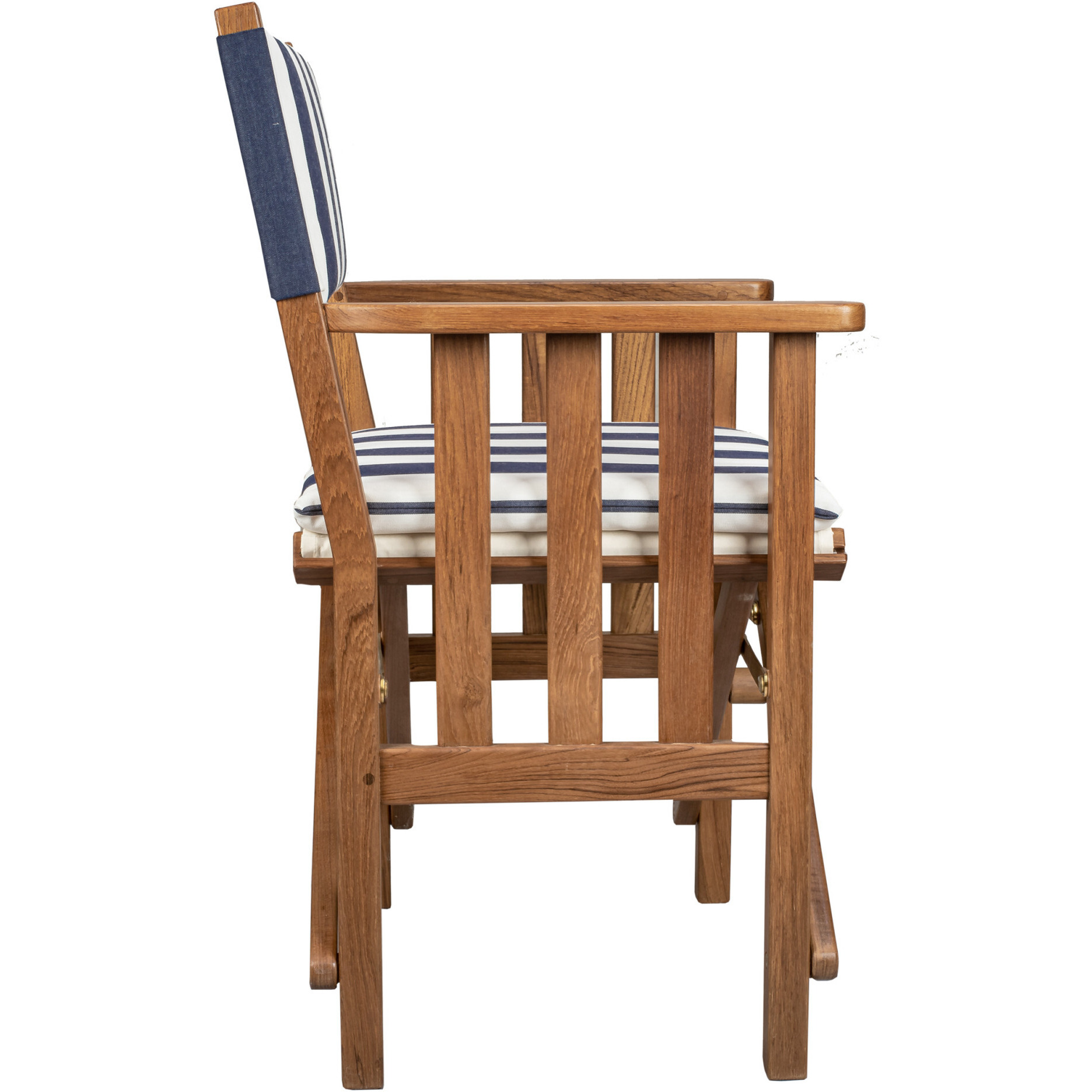 Blue And White And Brown Solid Wood Director Chair With Blue And White Cushion