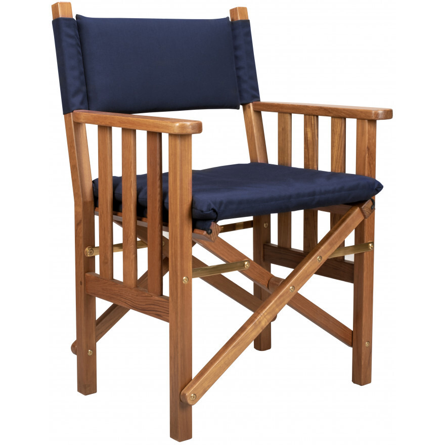 Navy Blue And Brown Solid Wood Director Chair With Cushion
