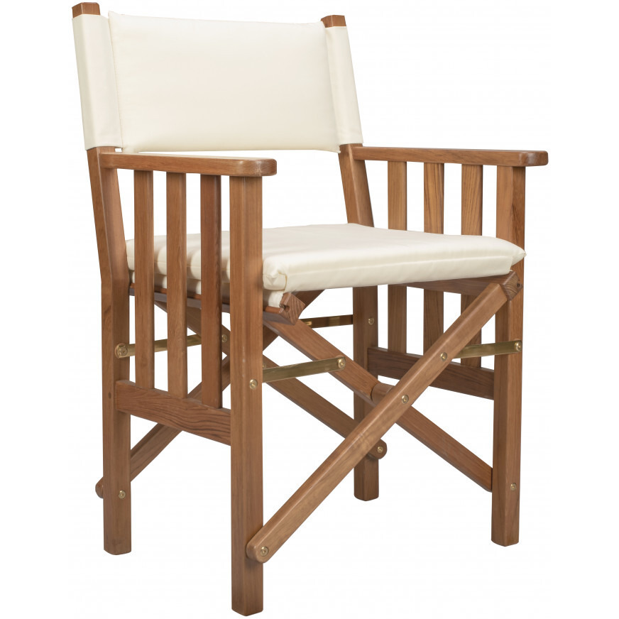 Ivory And Brown Solid Wood Director Chair With Cushion