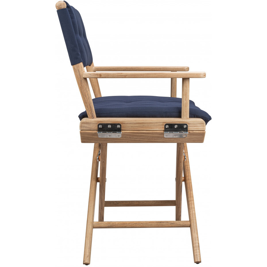 Navy Blue And Brown Solid Wood Director Chair With Navy Blue Cushion