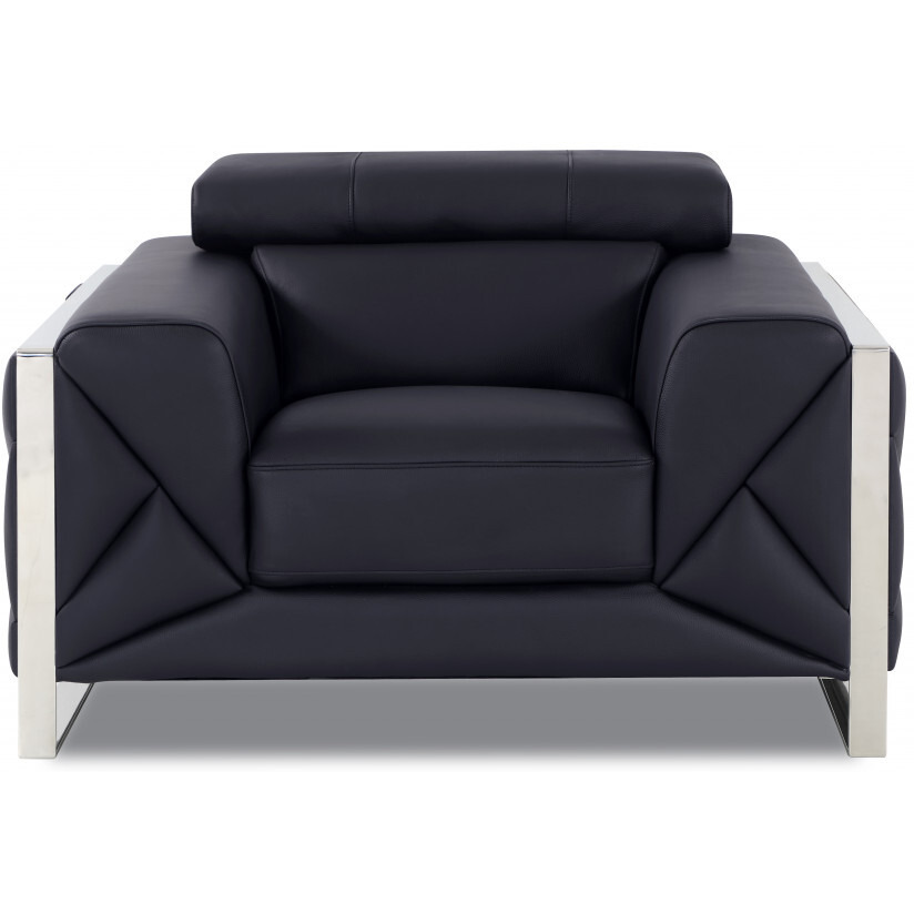Three Piece Indoor Black Italian Leather Six Person Seating Set
