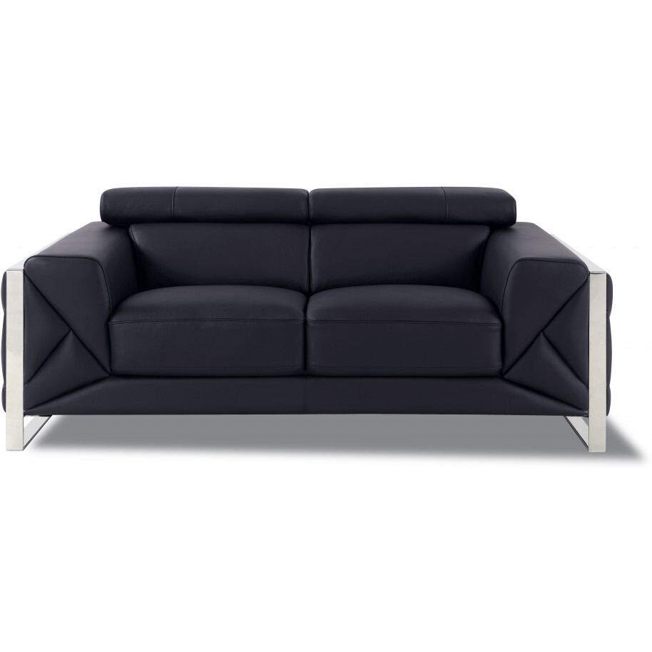 Two Piece Indoor Black Italian Leather Five Person Seating Set