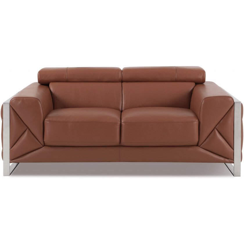 Two Piece Indoor Camel Italian Leather Five Person Seating Set