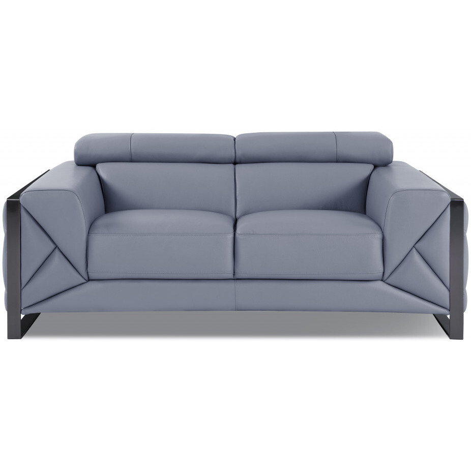 Two Piece Indoor Light Blue Italian Leather Five Person Seating Set