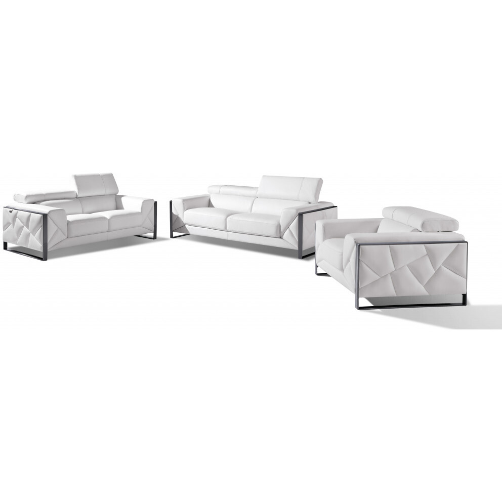 Three Piece Indoor White Italian Leather Six Person Seating Set