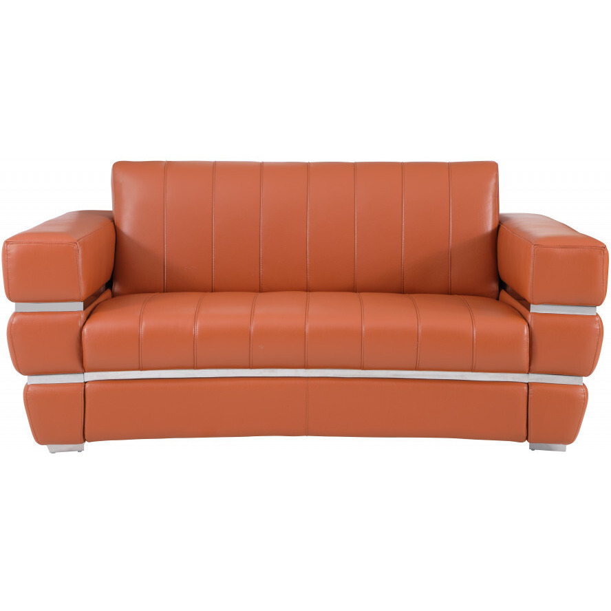 Two Piece Indoor Camel Italian Leather Five Person Seating Set