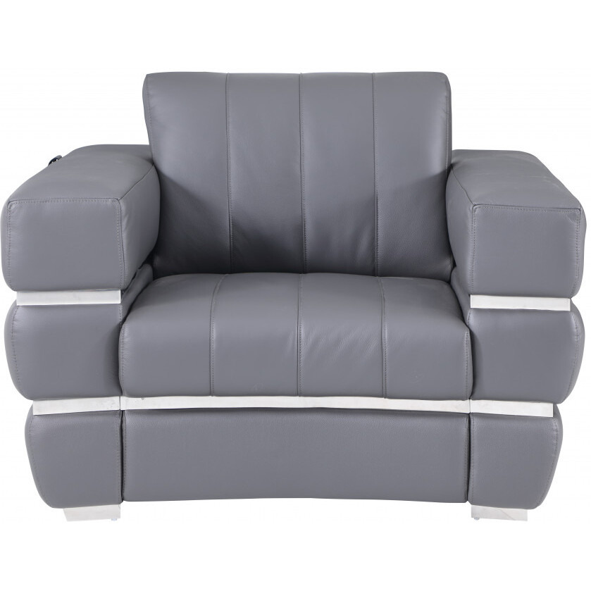 Three Piece Indoor Dark Gray Italian Leather Six Person Seating Set