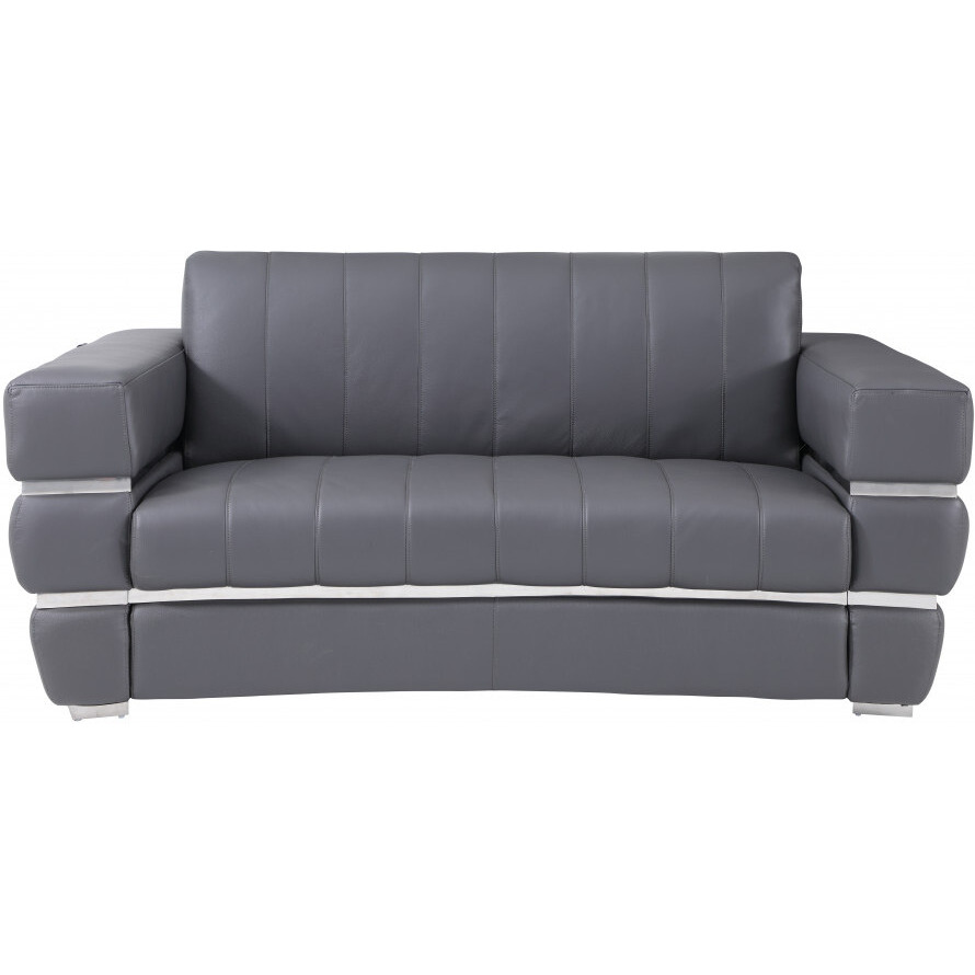 Two Piece Indoor Dark Gray Italian Leather Five Person Seating Set