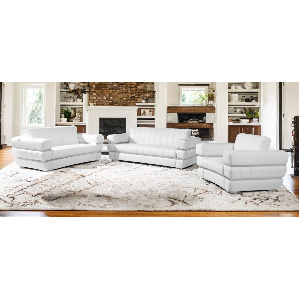 Three Piece Indoor White Italian Leather Six Person Seating Set