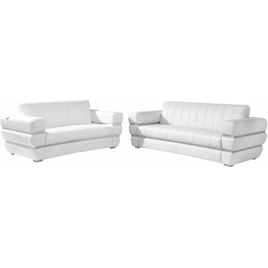 Two Piece Indoor White Italian Leather Five Person Seating Set