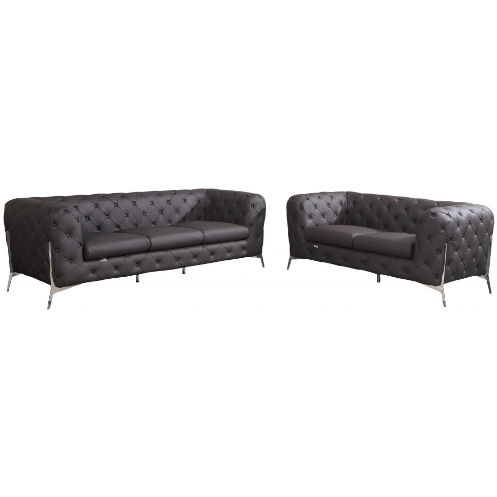Two Piece Indoor Brown Italian Leather Five Person Seating Set