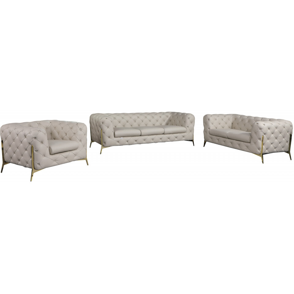 Three Piece Indoor Beige Italian Leather Six Person Seating Set