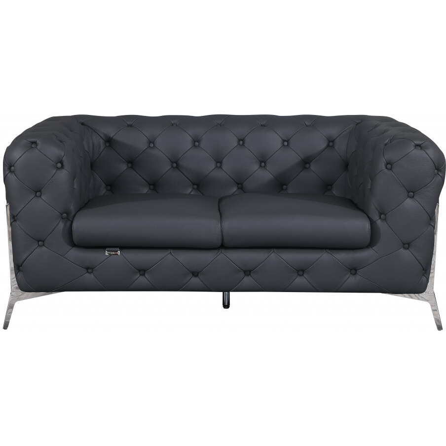 Two Piece Indoor Dark Gray Italian Leather Five Person Seating Set
