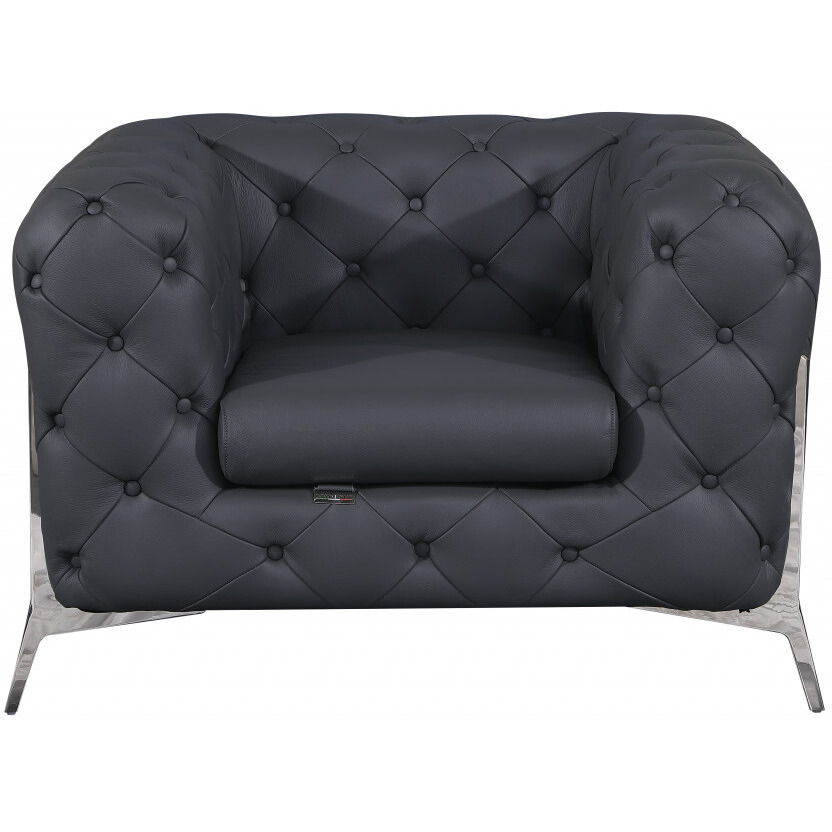 Three Piece Indoor Dark Gray Italian Leather Six Person Seating Set