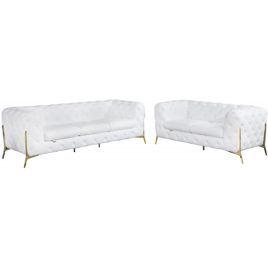 Two Piece Indoor White Italian Leather Five Person Seating Set