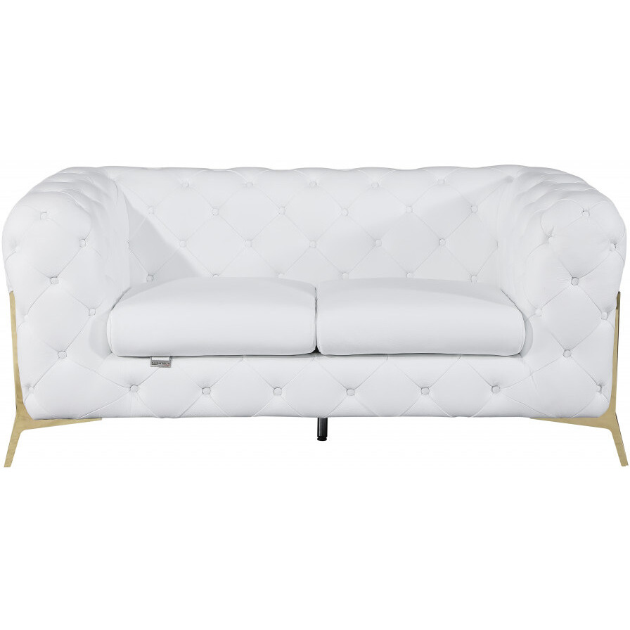 Two Piece Indoor White Italian Leather Five Person Seating Set