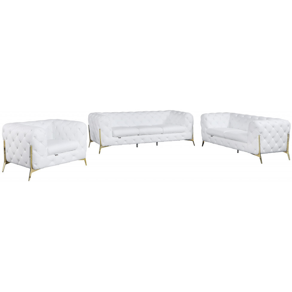 Three Piece Indoor White Italian Leather Six Person Seating Set