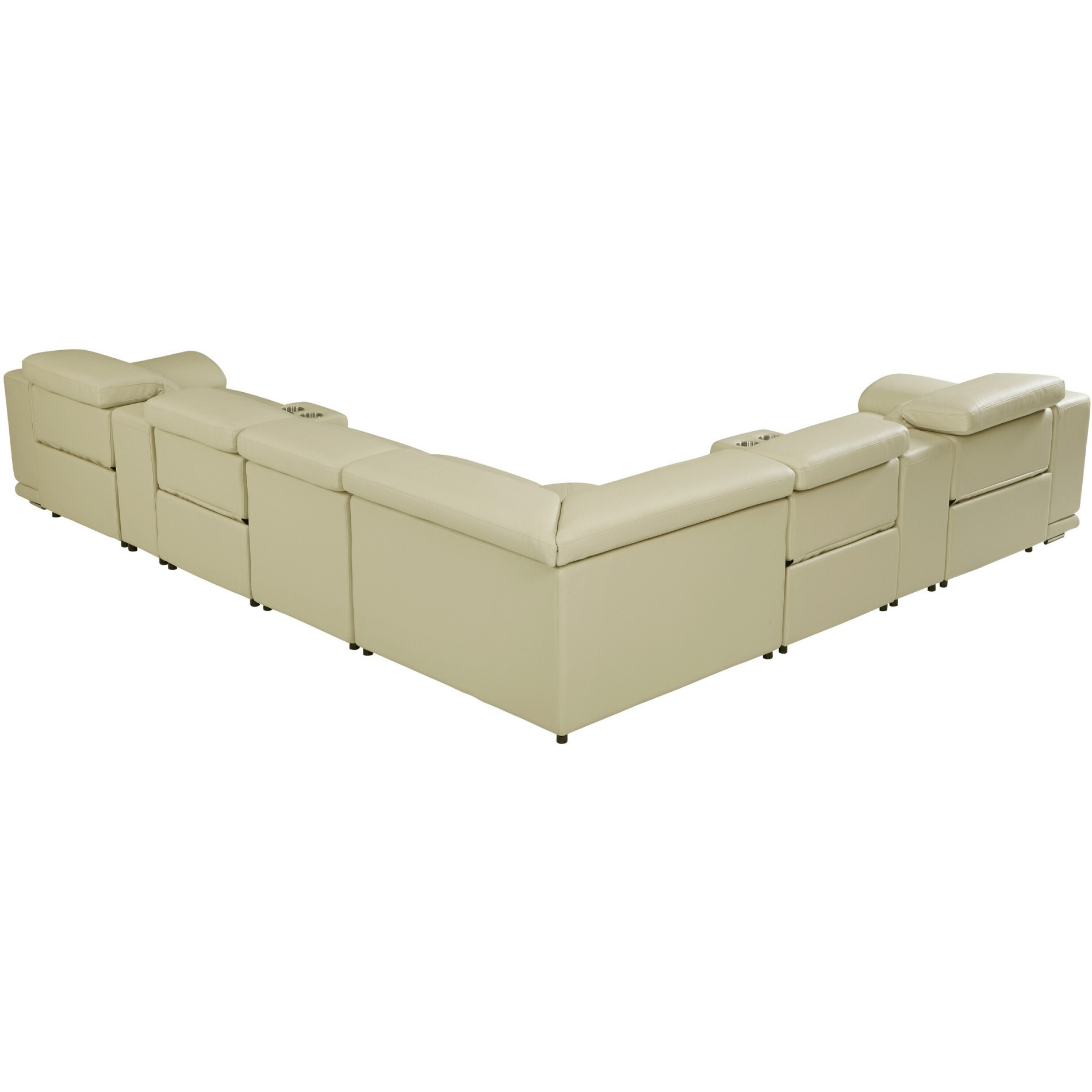 Beige Italian Leather Power Reclining U Shaped Eight Piece Corner Sectional With Console