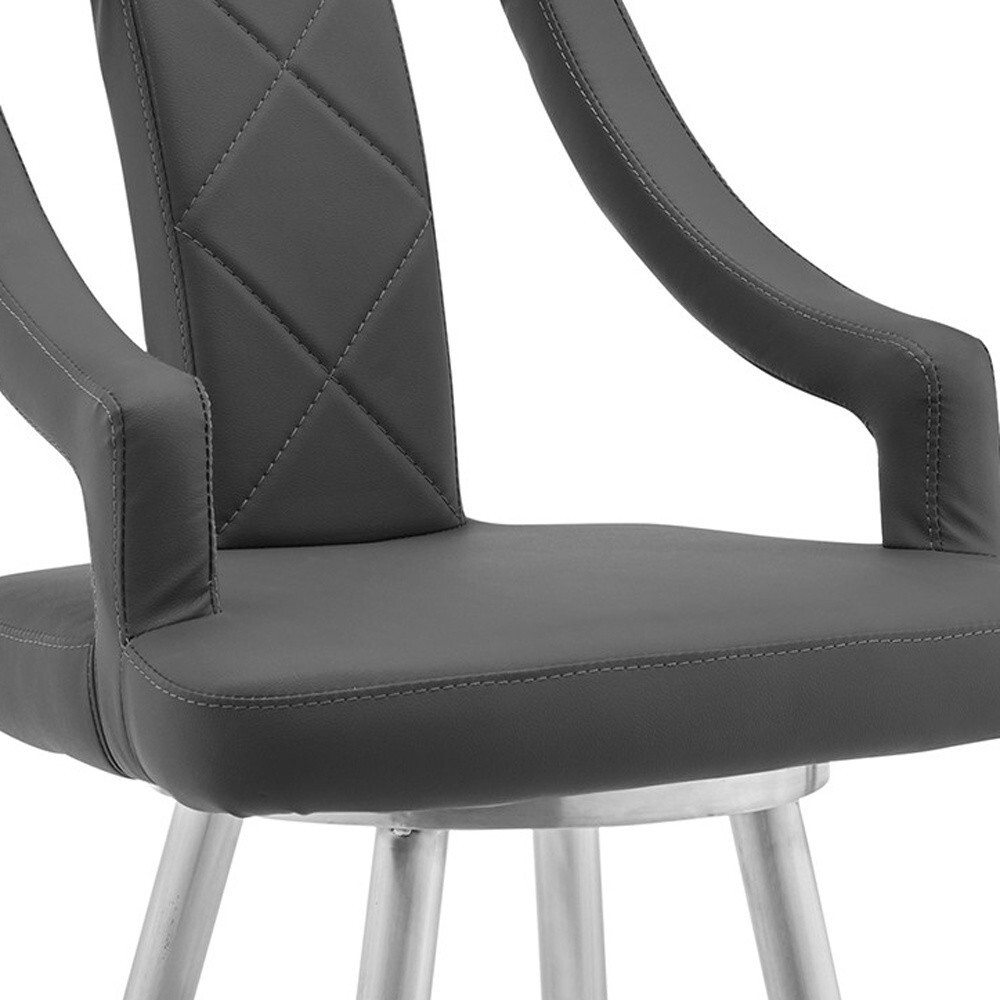 41 Gray Faux Leather And Iron Swivel Counter Height Bar Chair