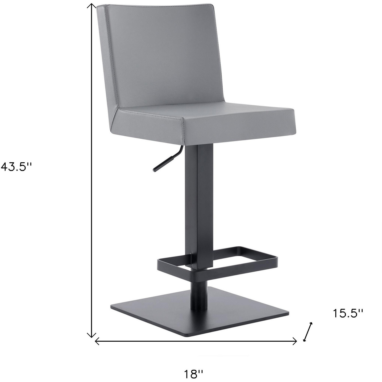 44 Gray Faux Leather And Iron Swivel Adjustable Height Bar Chair