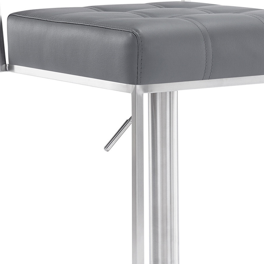 44 Gray Faux Leather And Iron Swivel Adjustable Height Bar Chair