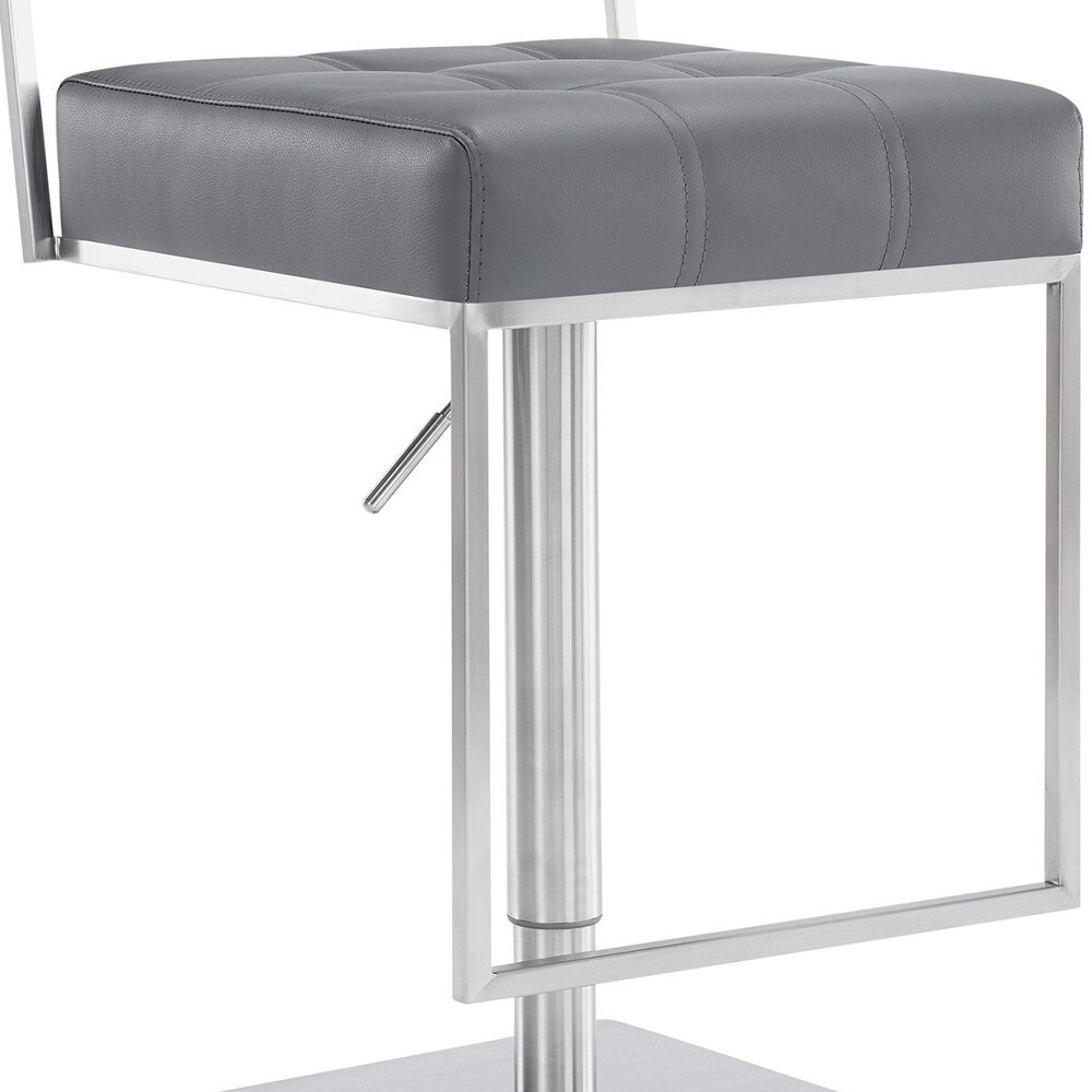 44 Gray Faux Leather And Iron Swivel Adjustable Height Bar Chair