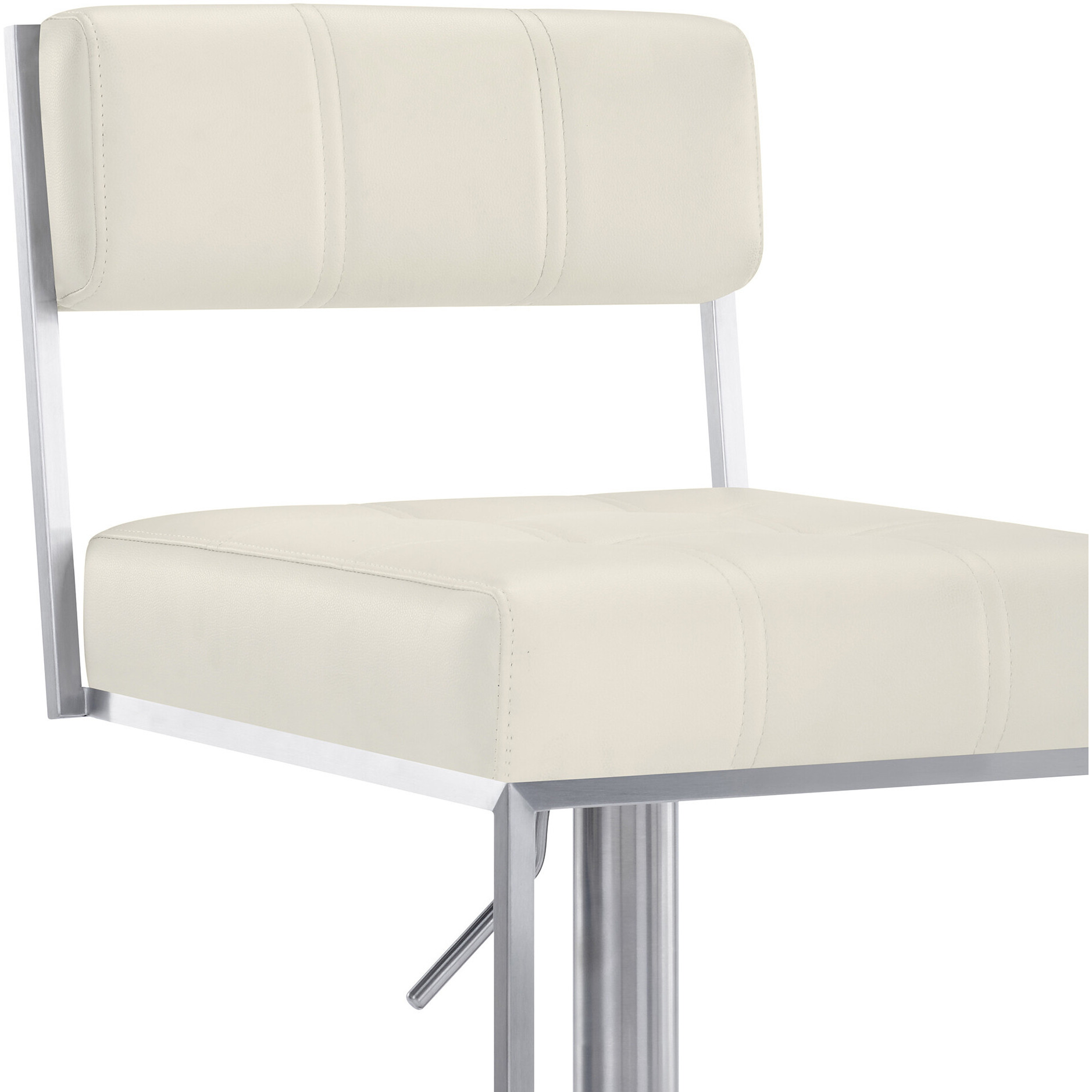 44 White Faux Leather And Iron Swivel Adjustable Height Bar Chair