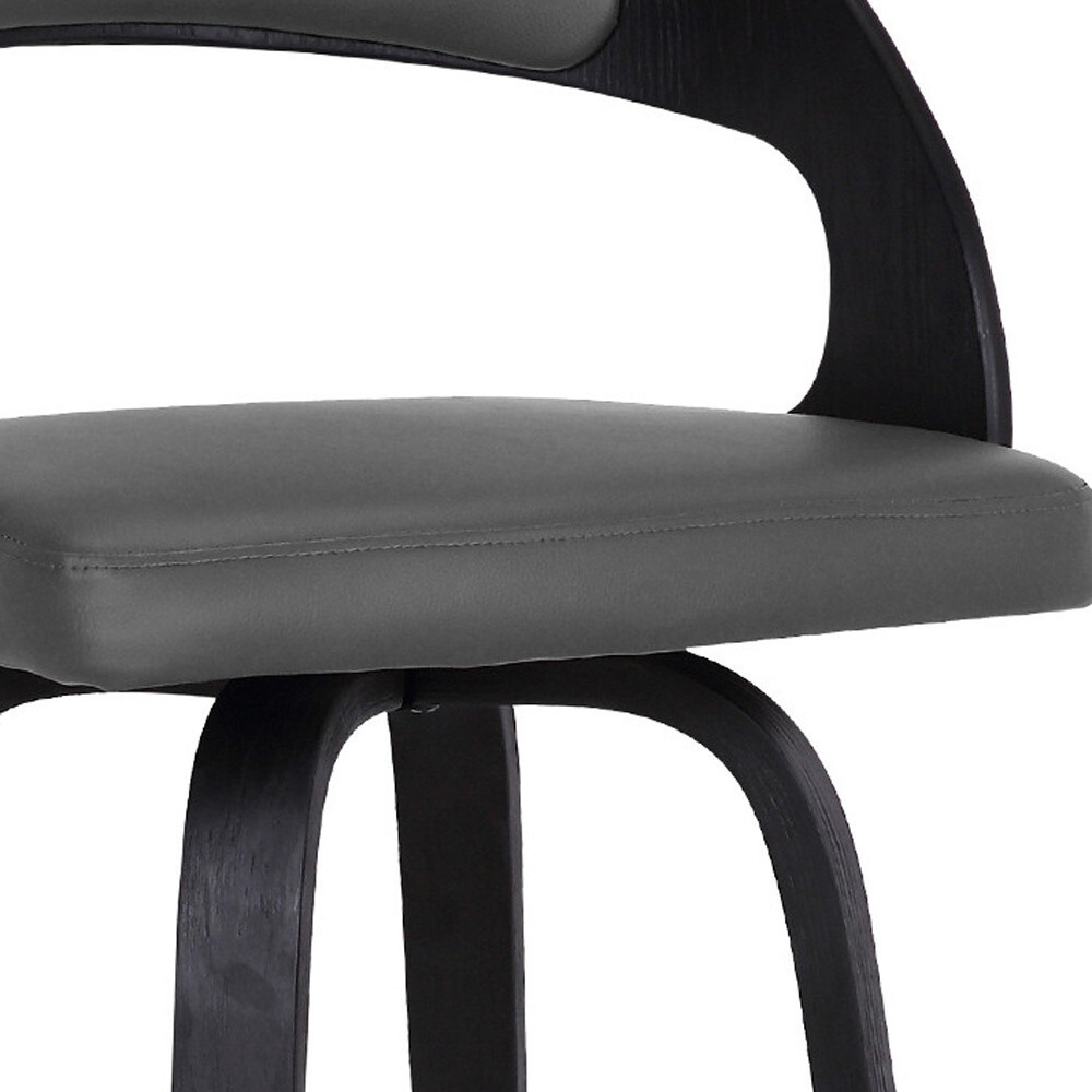 37 Gray Faux Leather And Iron Swivel Counter Height Bar Chair
