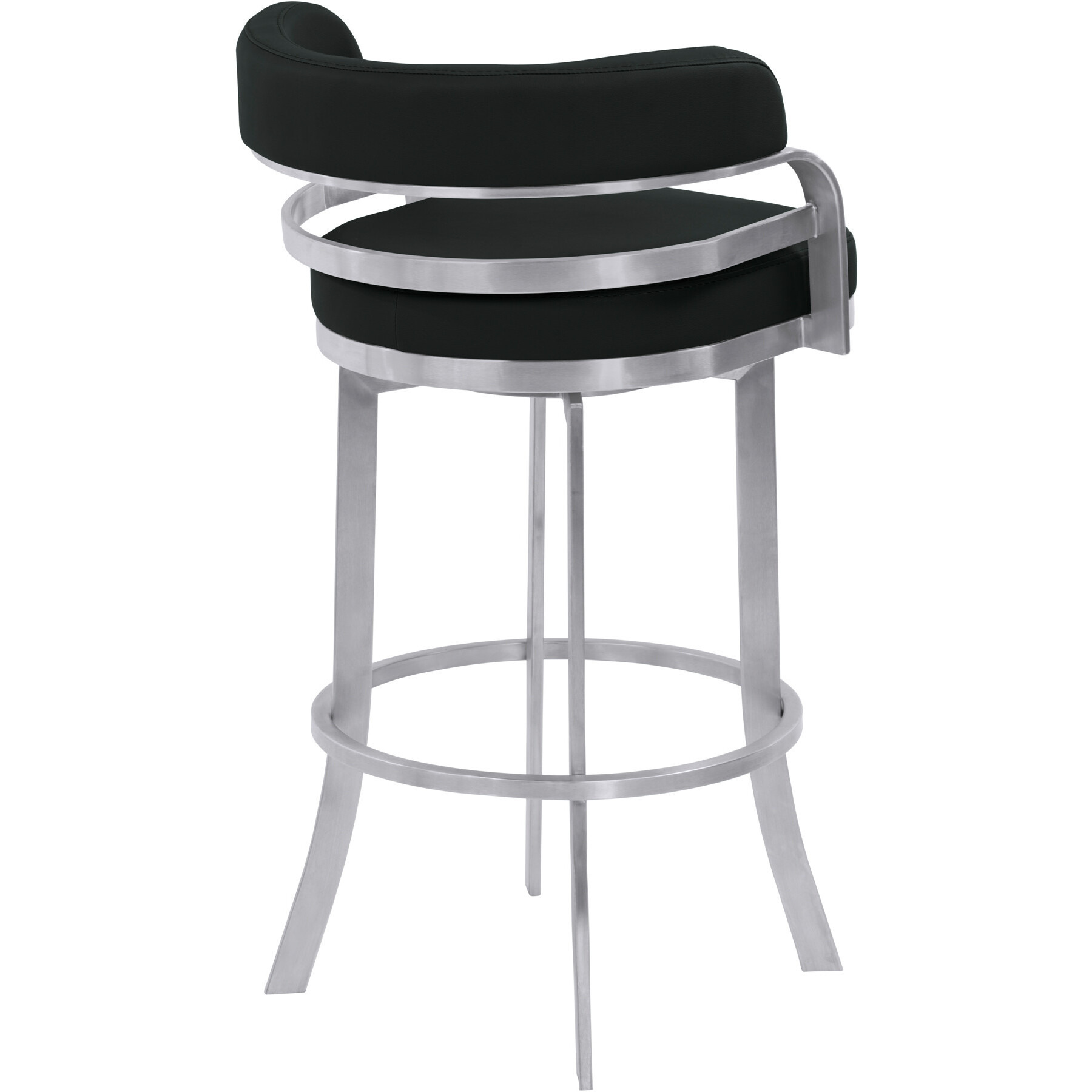 34 Black Brushed Stainless Steel Counter Height Swivel Backless Bar Chair