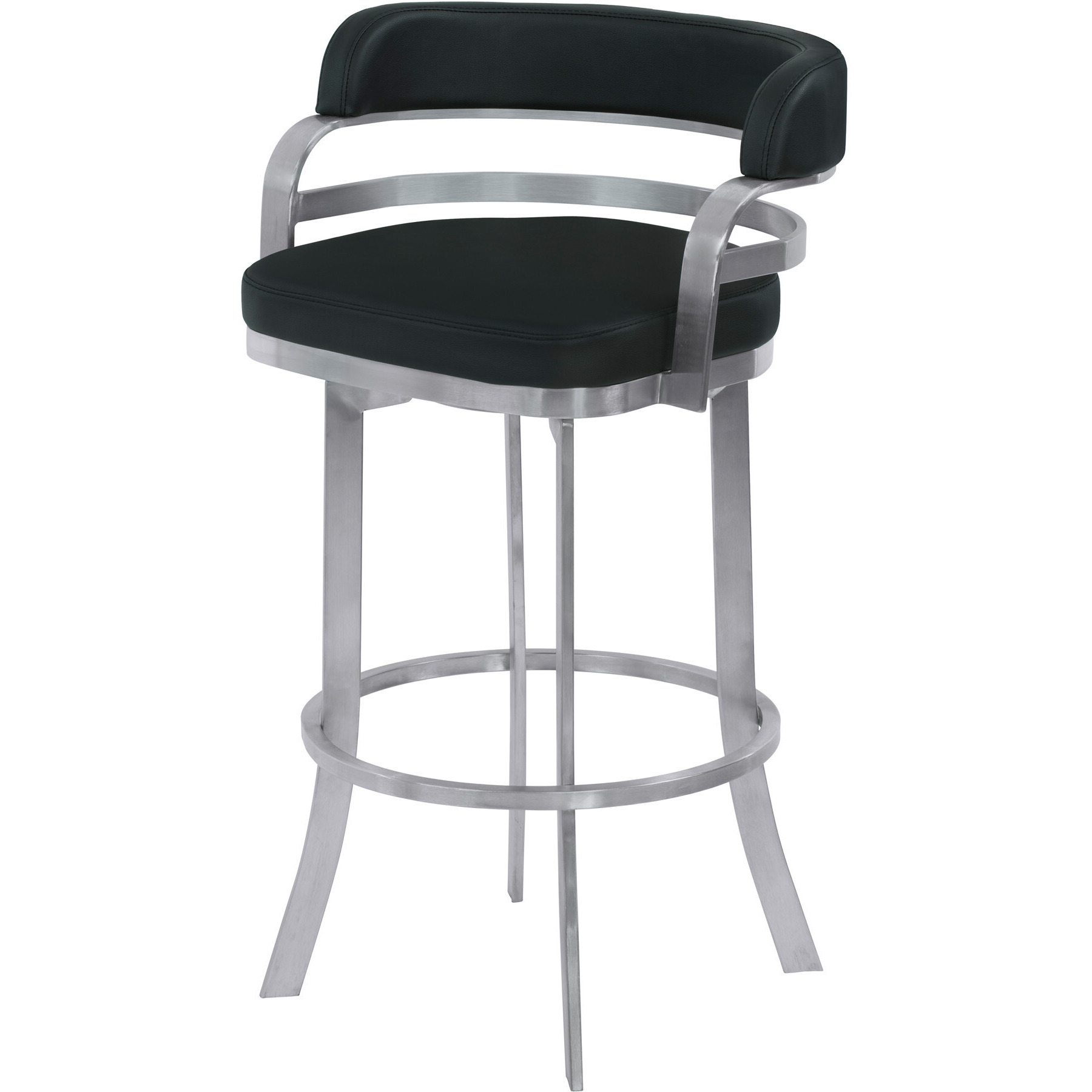 34 Black Brushed Stainless Steel Counter Height Swivel Backless Bar Chair