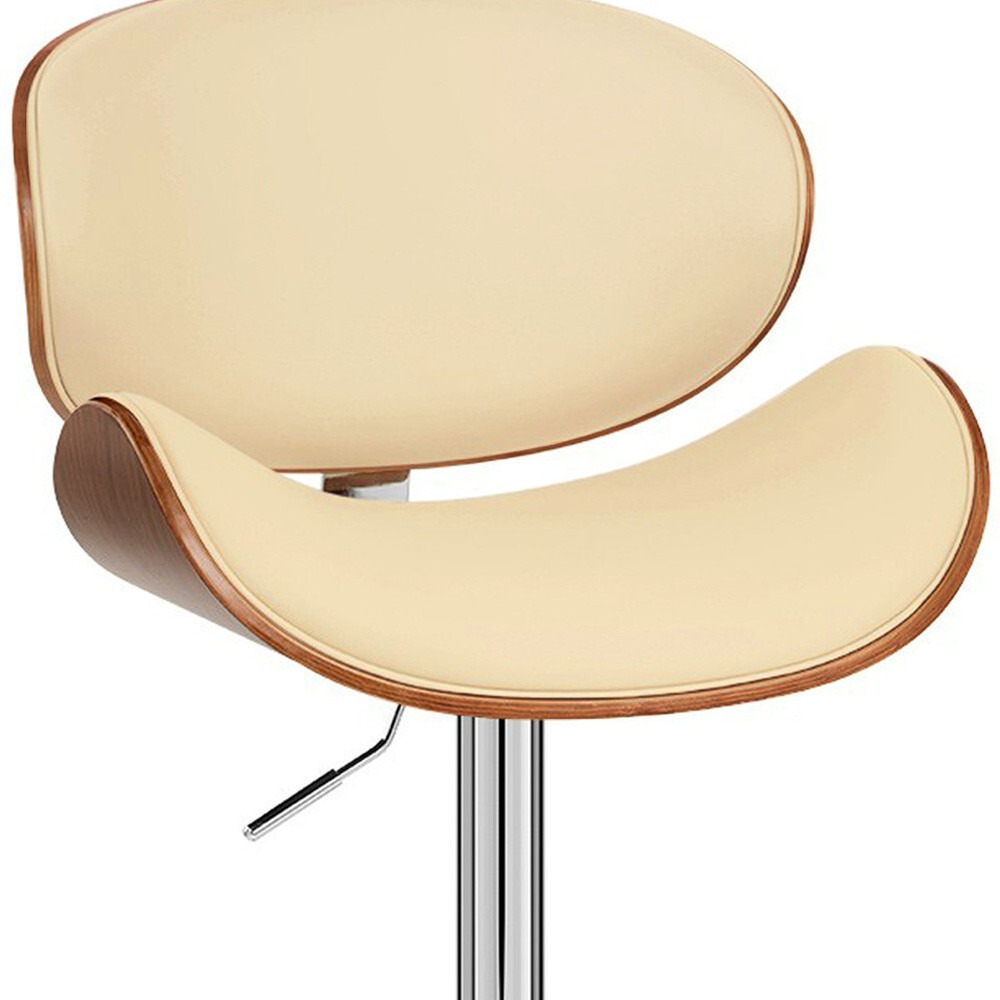 45 Cream Faux Leather And Solid Wood Swivel Adjustable Height Bar Chair