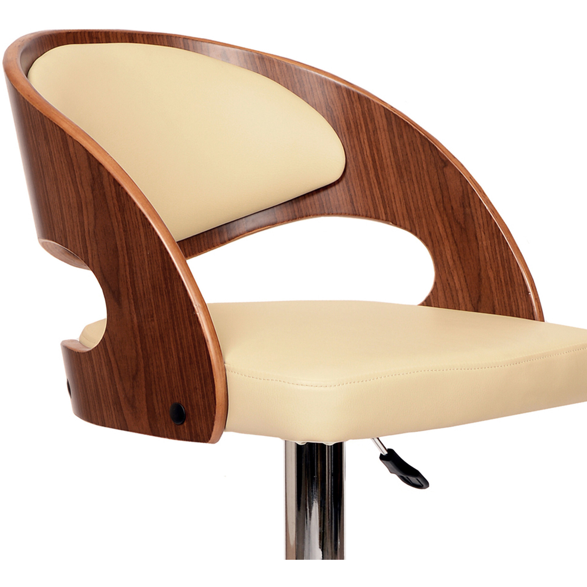 43 Cream And Brown Faux Leather And Solid Wood Swivel Low Back Adjustable Height Bar Chair With Footrest
