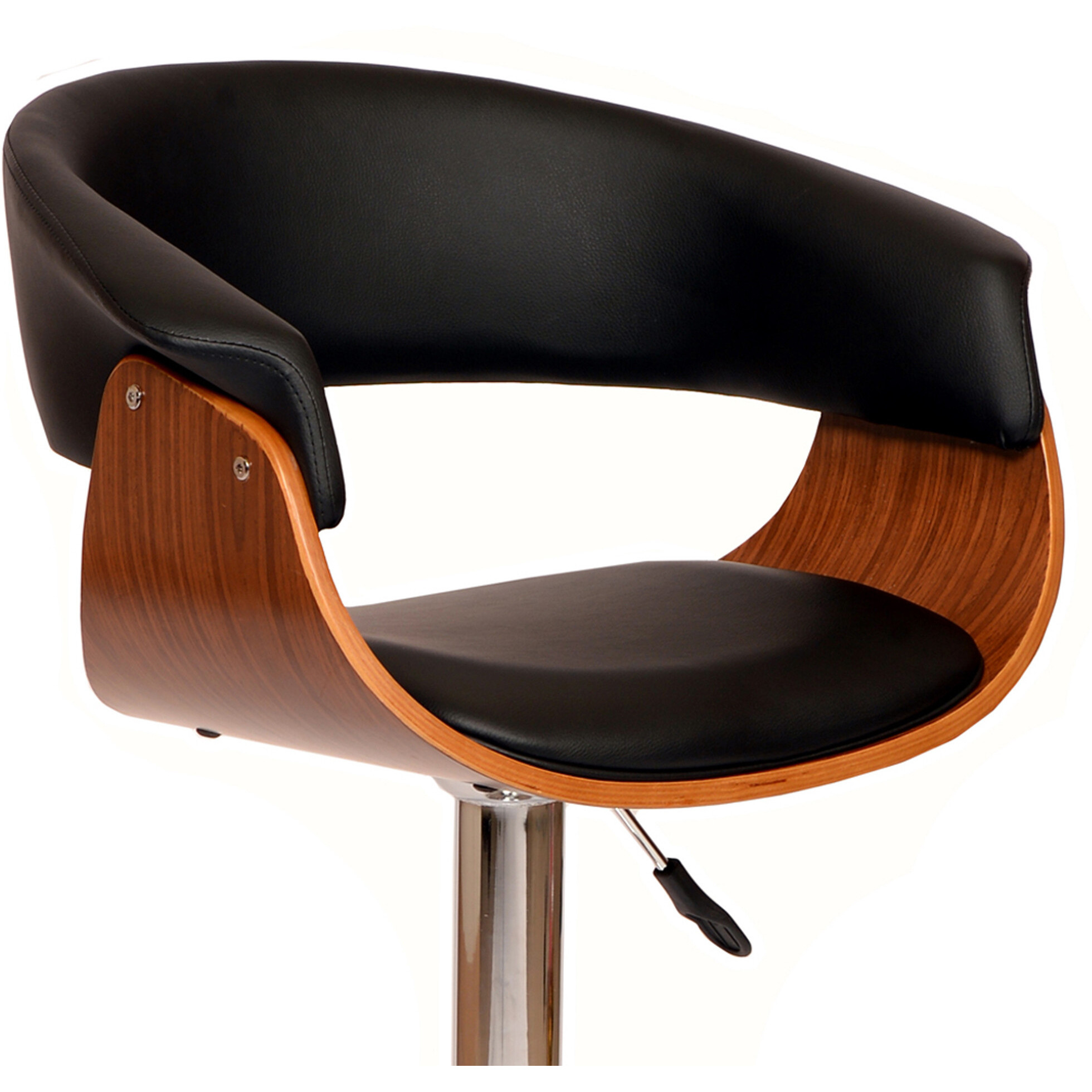44 Black And Brown Faux Leather And Solid Wood Swivel Low Back Adjustable Height Bar Chair With Footrest