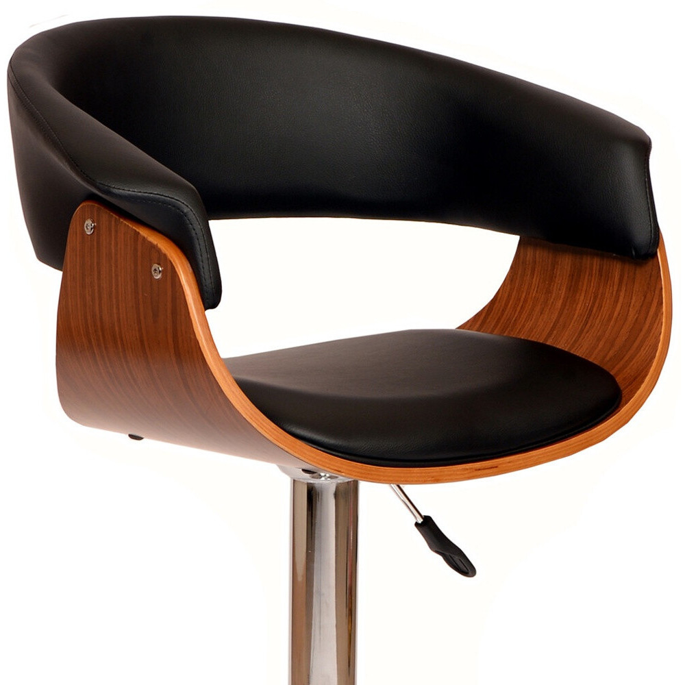44 Black And Brown Faux Leather And Solid Wood Swivel Low Back Adjustable Height Bar Chair With Footrest