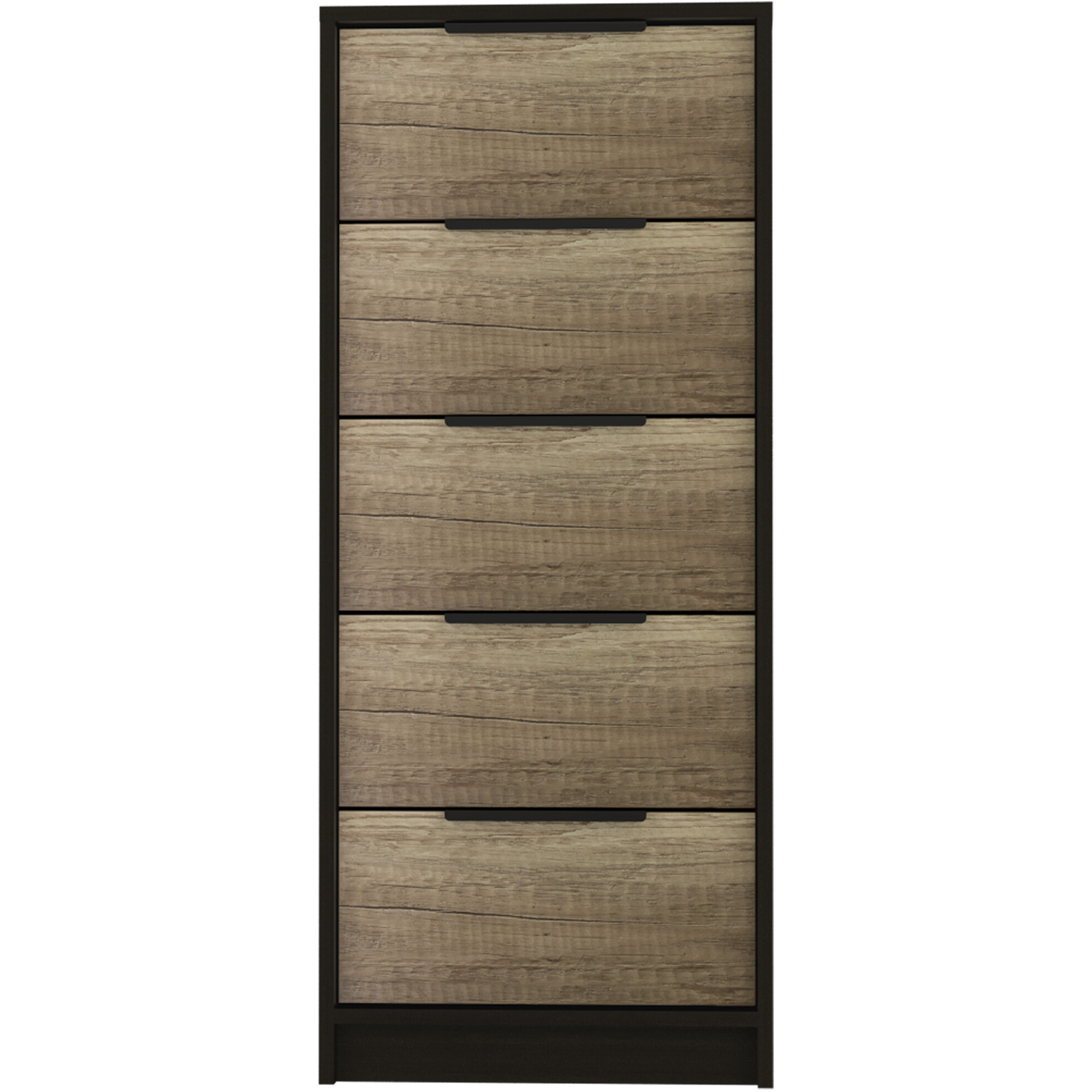 42 Black And Light Oak Manufactured Wood Five Drawer Chest