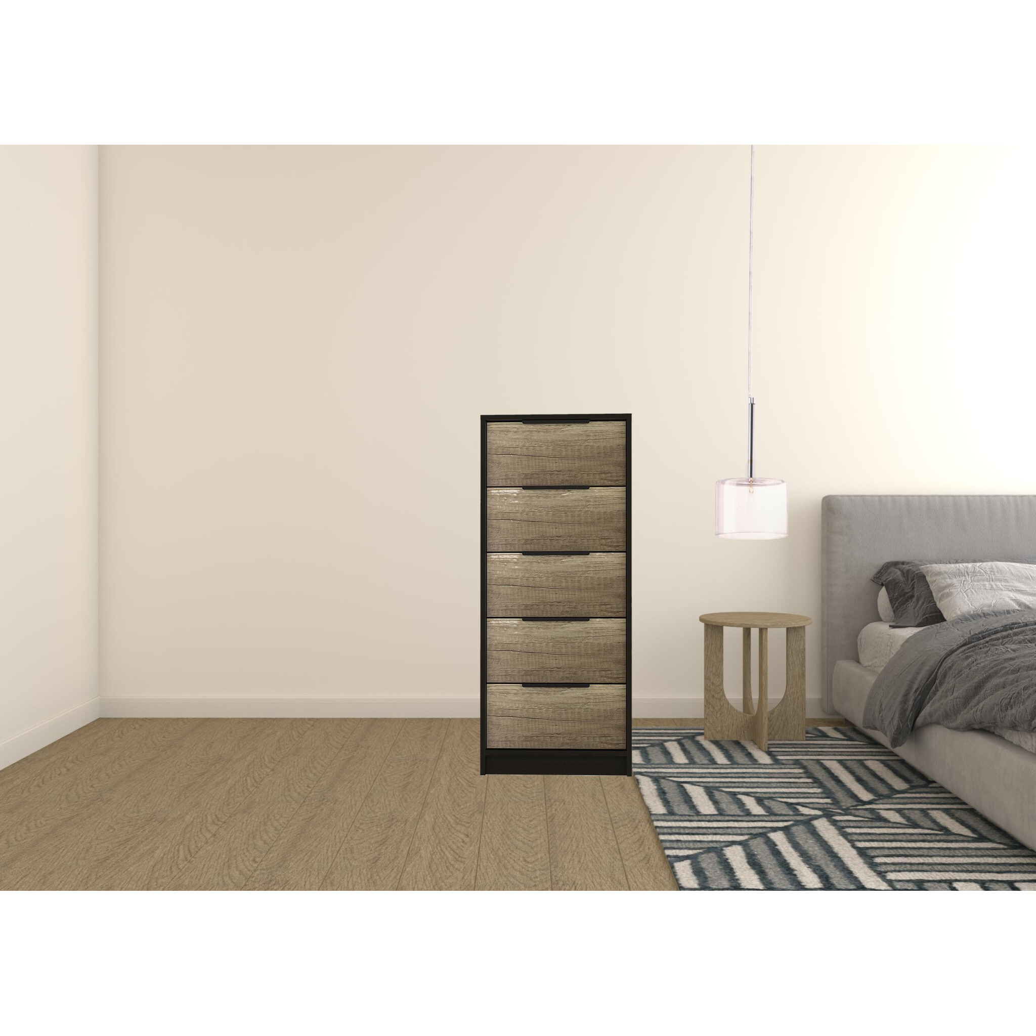 42 Black And Light Oak Manufactured Wood Five Drawer Chest