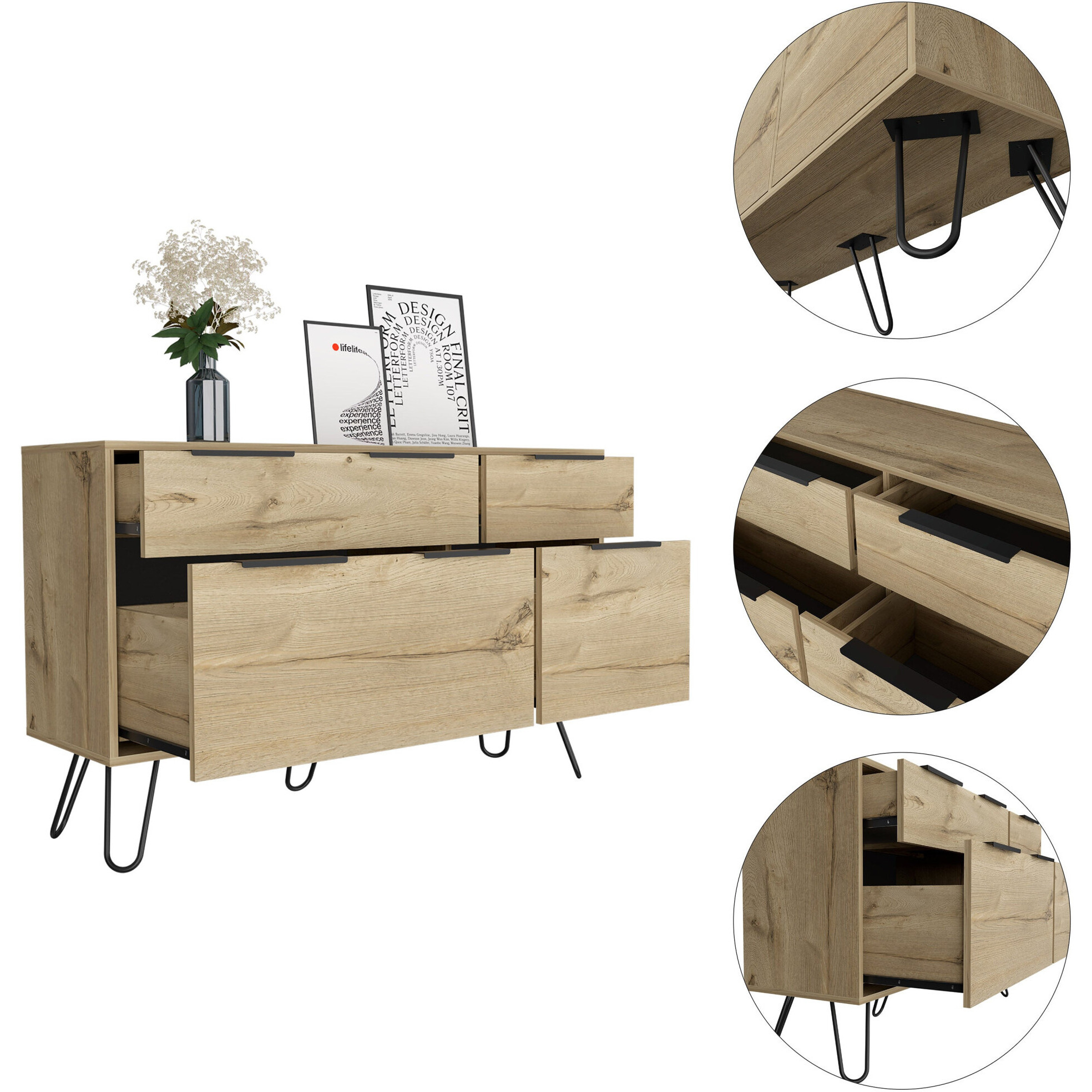 47 Brown And Black Four Drawer Double Dresser