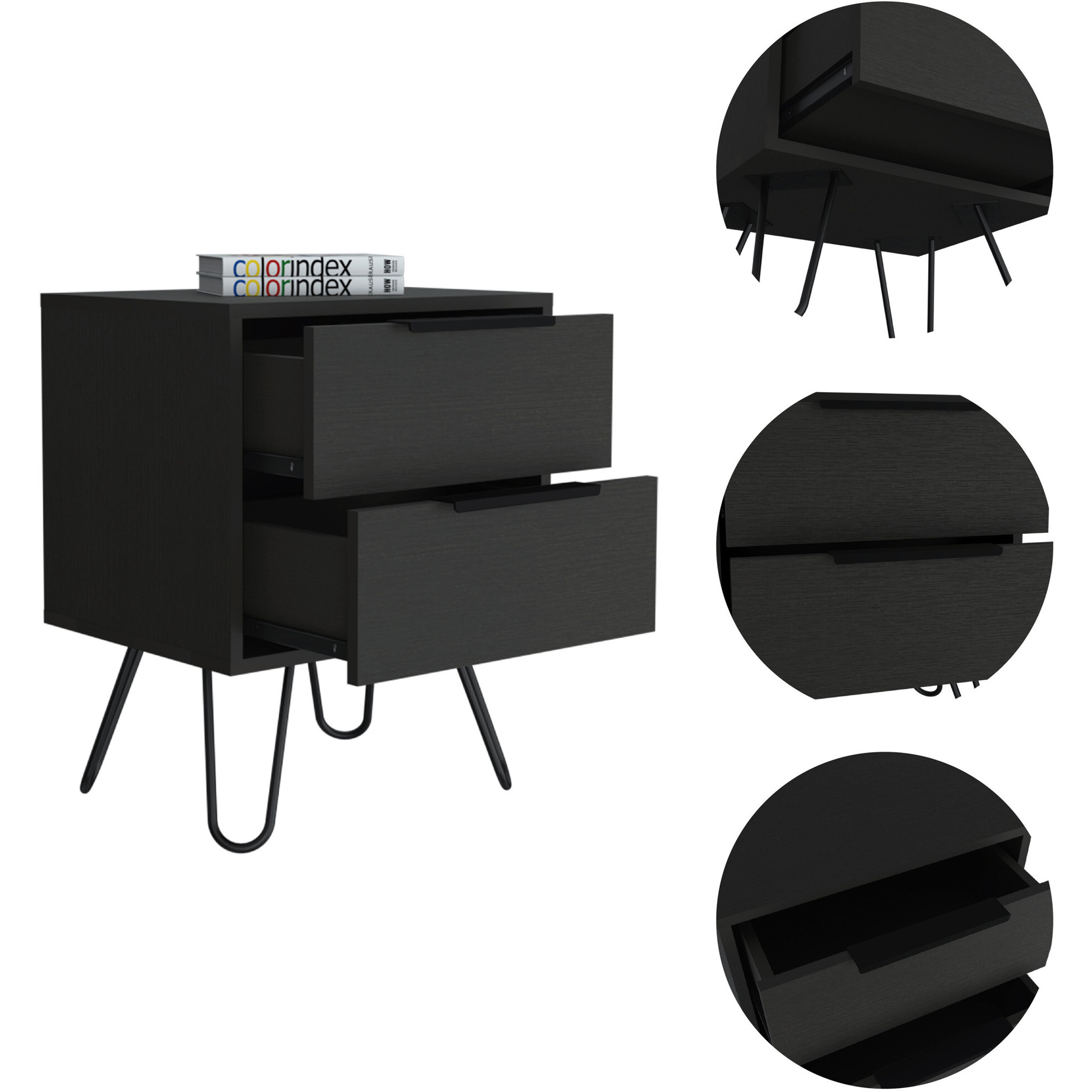 22 Black Wengue Two Drawer Nightstand