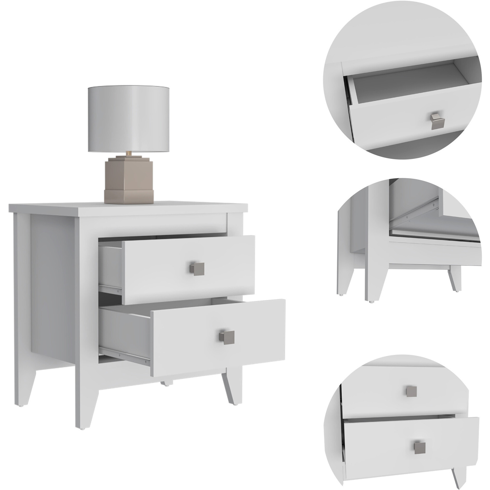 24 White Two Drawer Nightstand