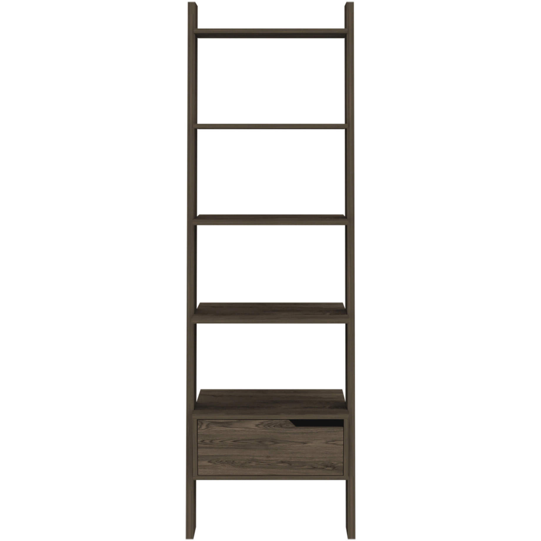 70 Dark Walnut Five Tier Ladder Bookcase With Drawer