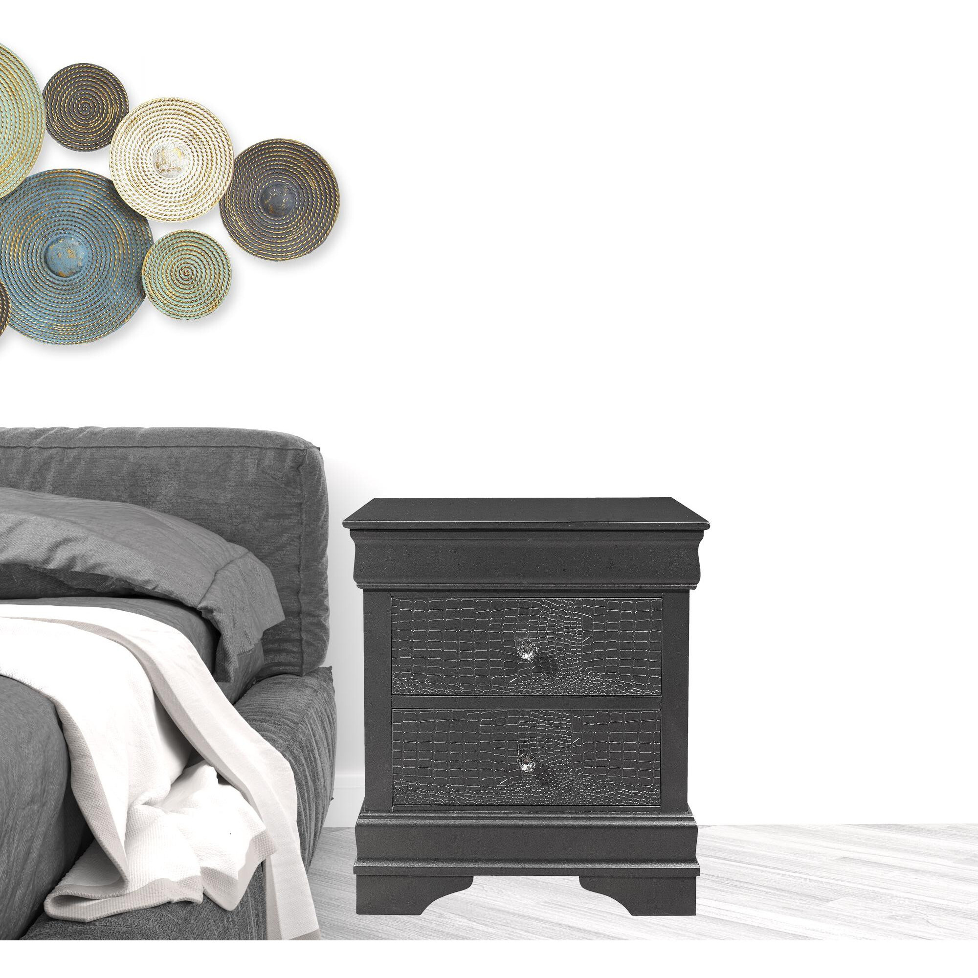 24 Gray Shagreen Two Drawer Solid Wood Nightstand