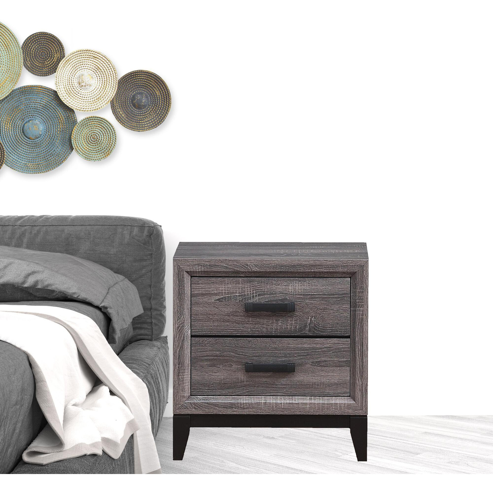 25 Gray Two Drawer Nightstand