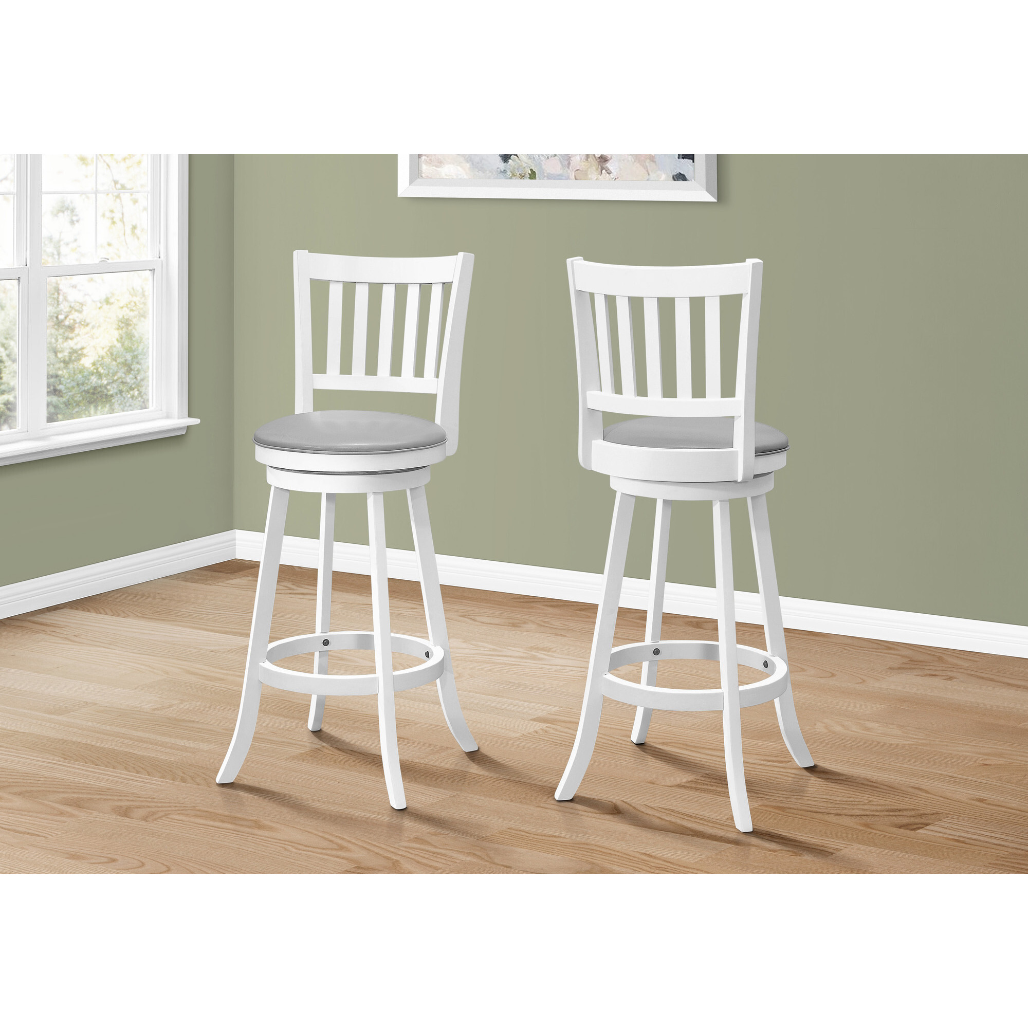 Set Of Two 44 Grey White Bar Height Swivel Full Back Bar Chairs