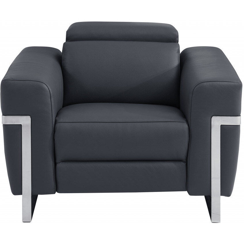 Three Piece Indoor Dark Gray Italian Leather Six Person Seating Set